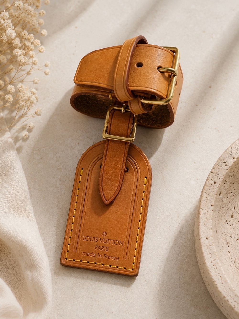 Authentic Louis Vuitton Vachetta Luggage Tag Set EUC